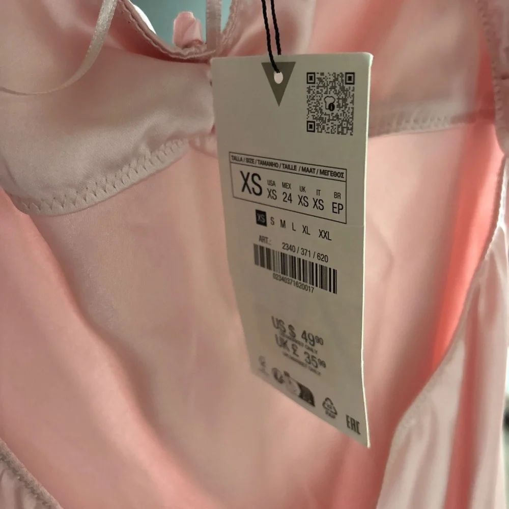 NWT Zara Pink Satin Slip midi Dress - Picture 5 of 11